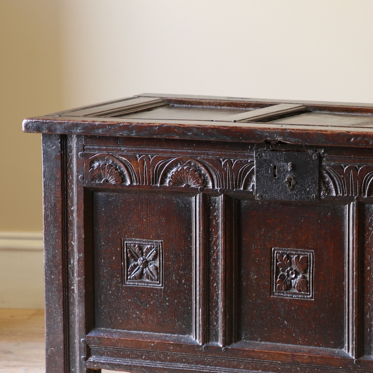 A Jacobean Oak Panelled Coffer