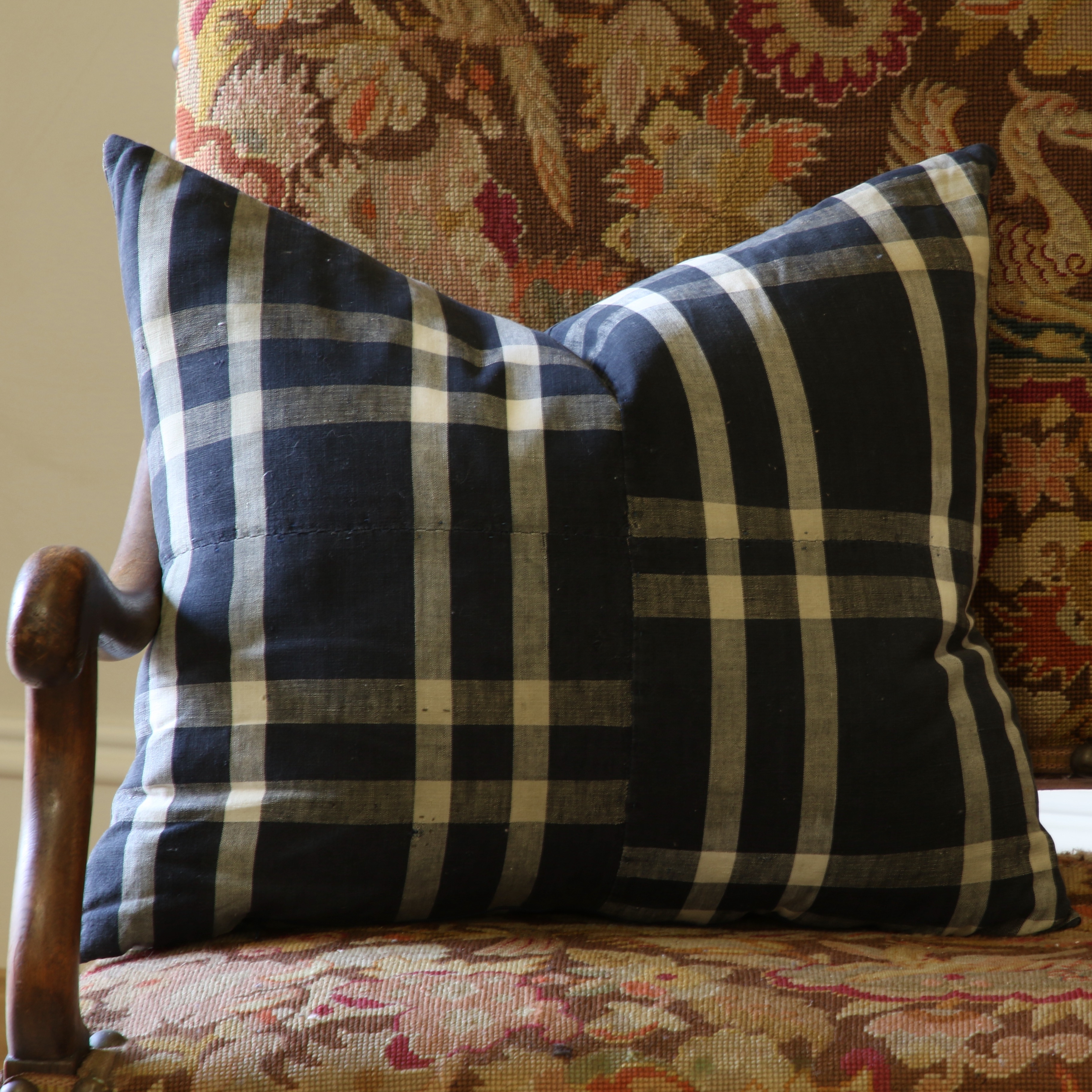 Japanese Indigo Check Cushion