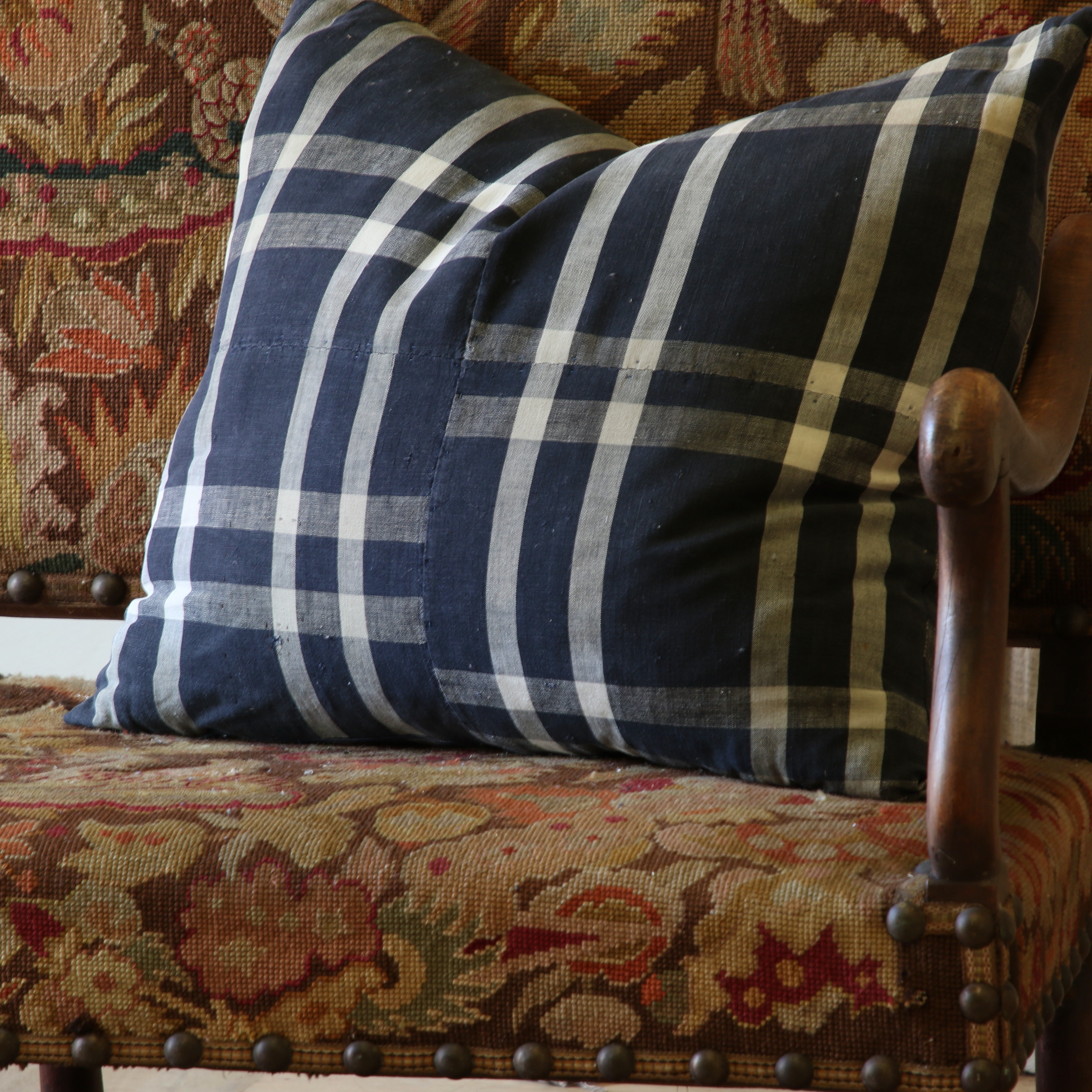 Japanese Indigo Check Cushion