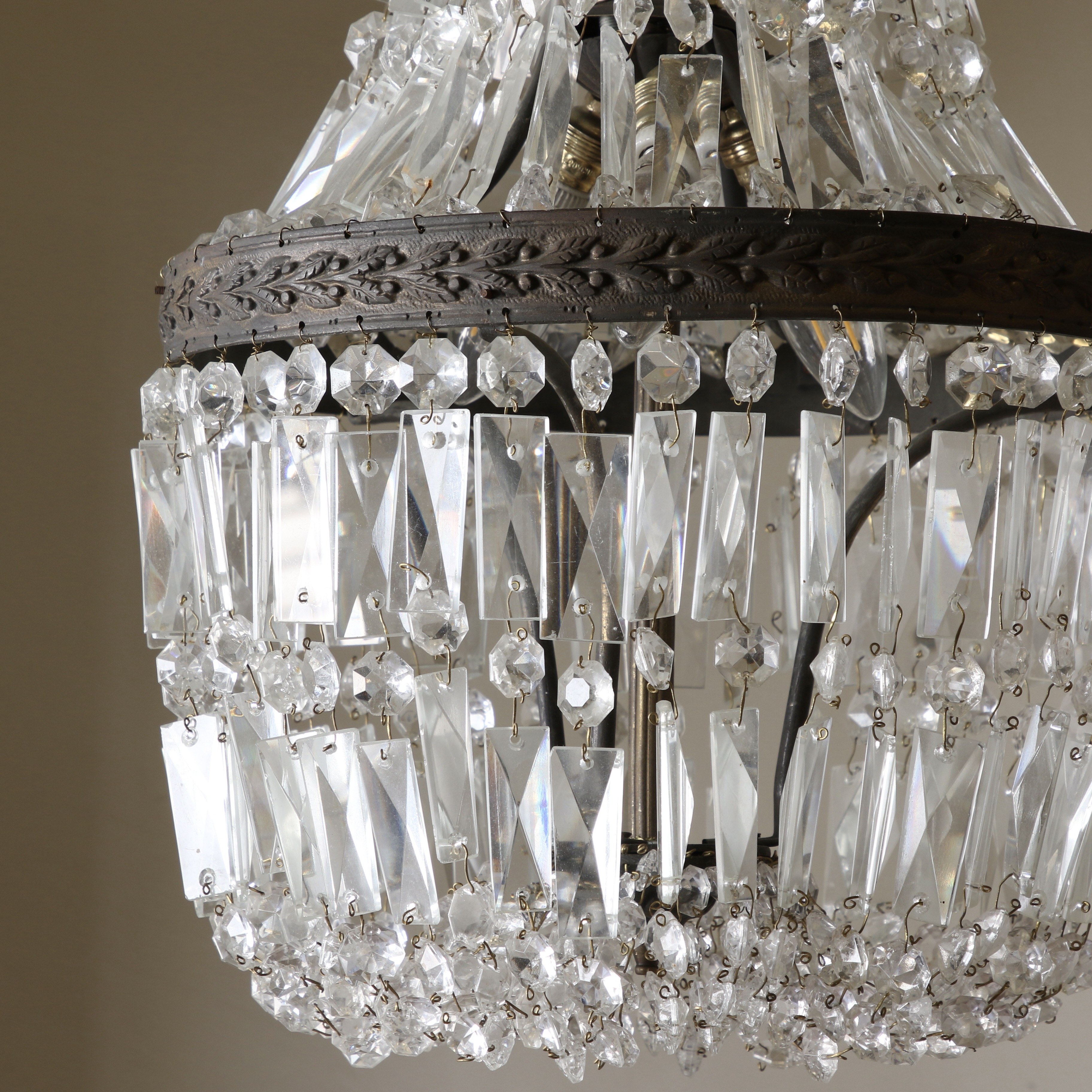 French Crystal Waterfall and Basket Chandelier