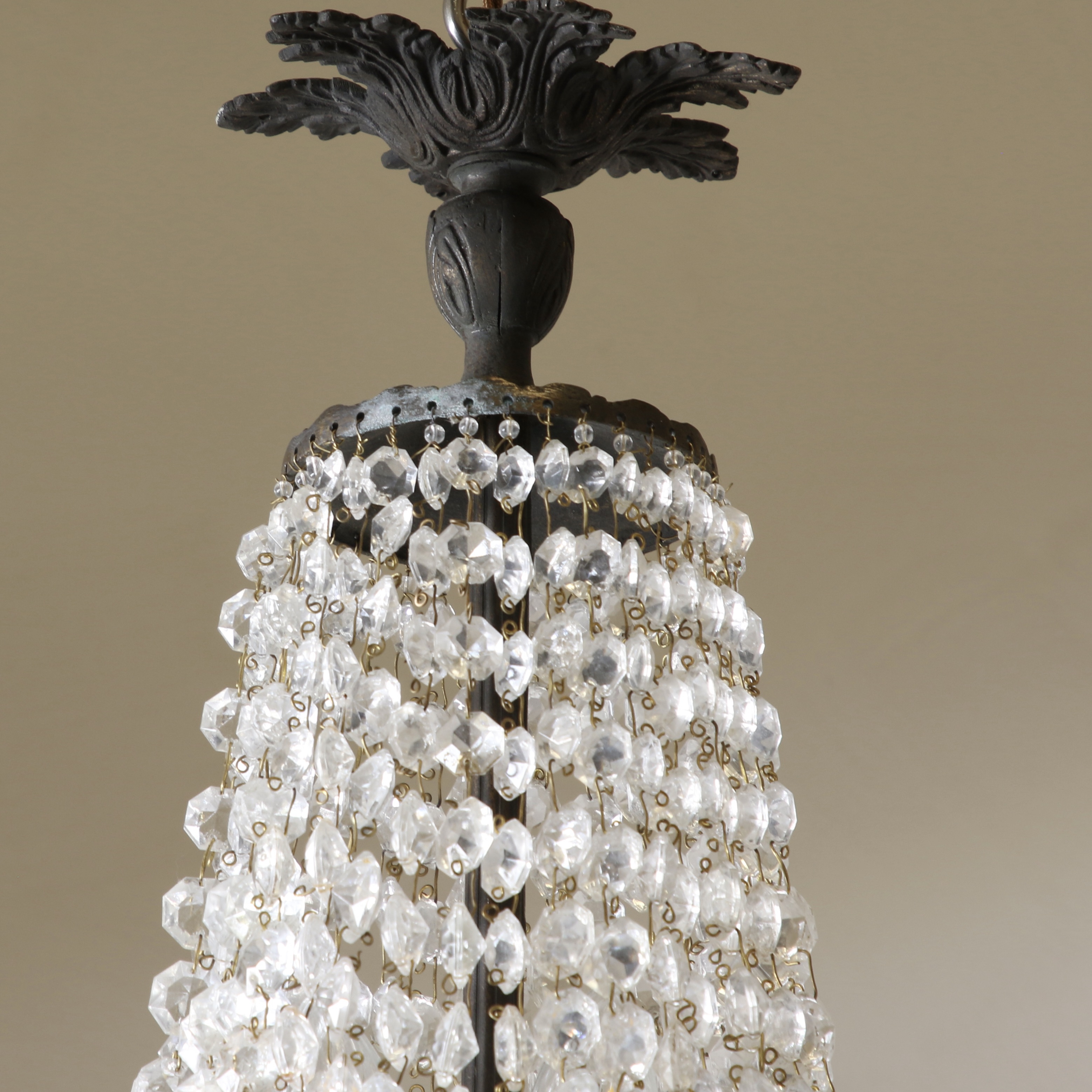 French Crystal Waterfall and Basket Chandelier