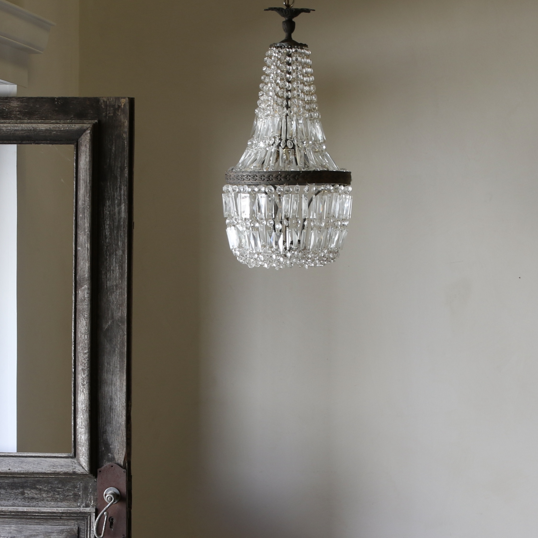 French Crystal Waterfall and Basket Chandelier