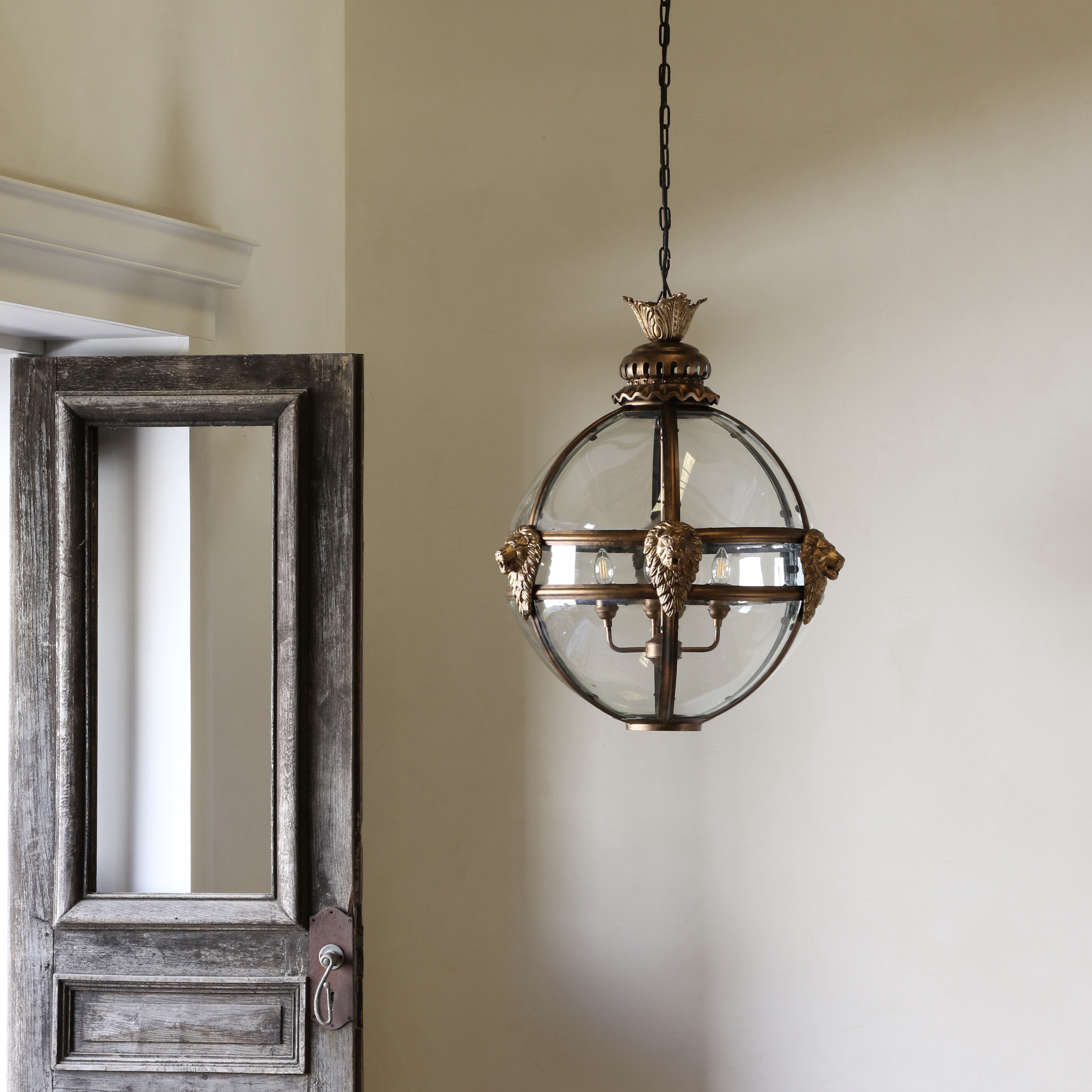 Lion Globe Lantern / Bronze & Gilt