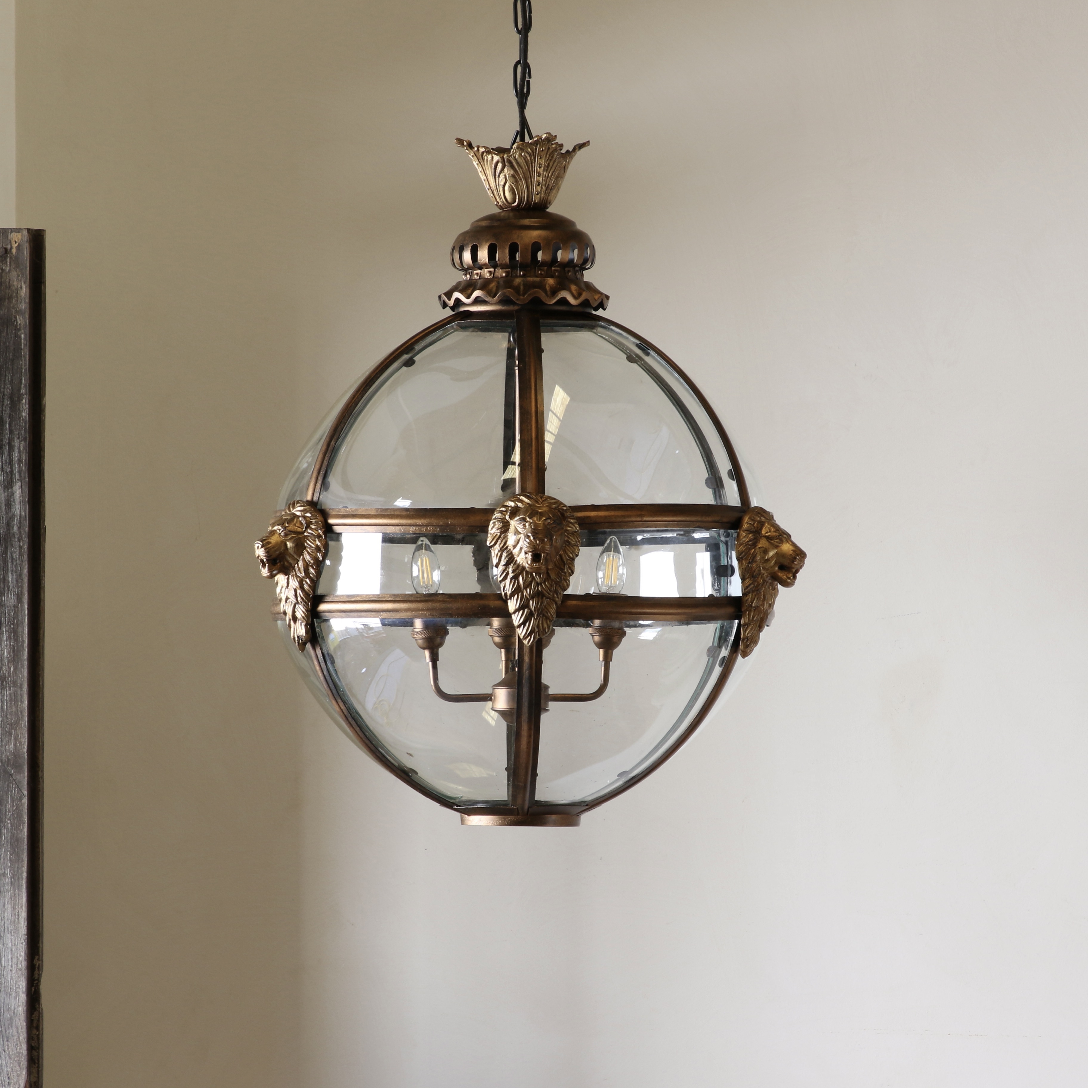 Lion Globe Lantern / Bronze & Gilt