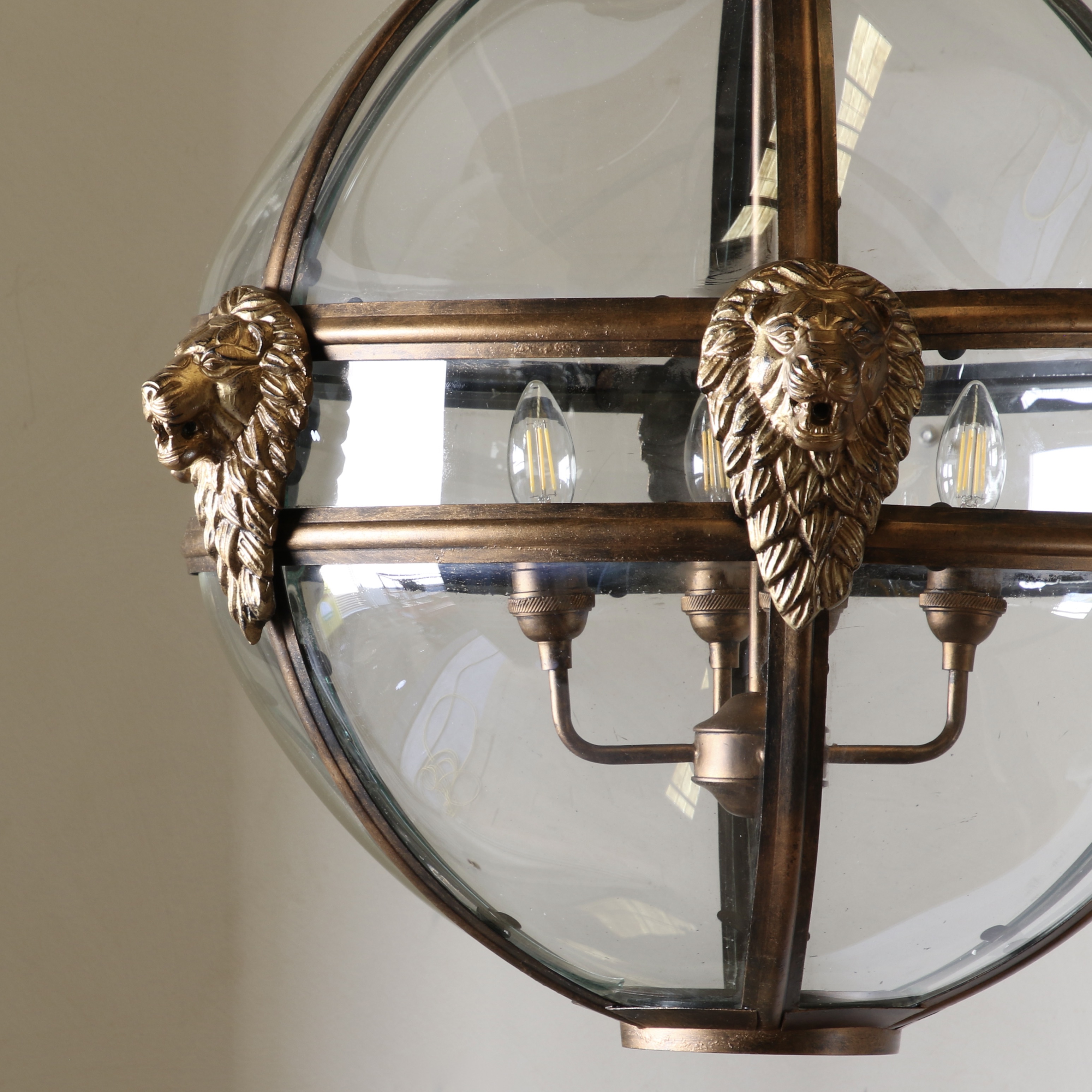 Lion Globe Lantern / Bronze & Gilt