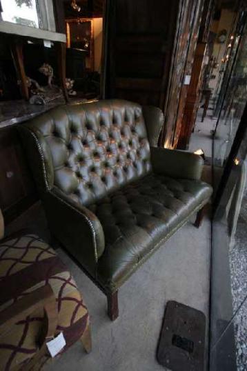 Leather two seater wing chair