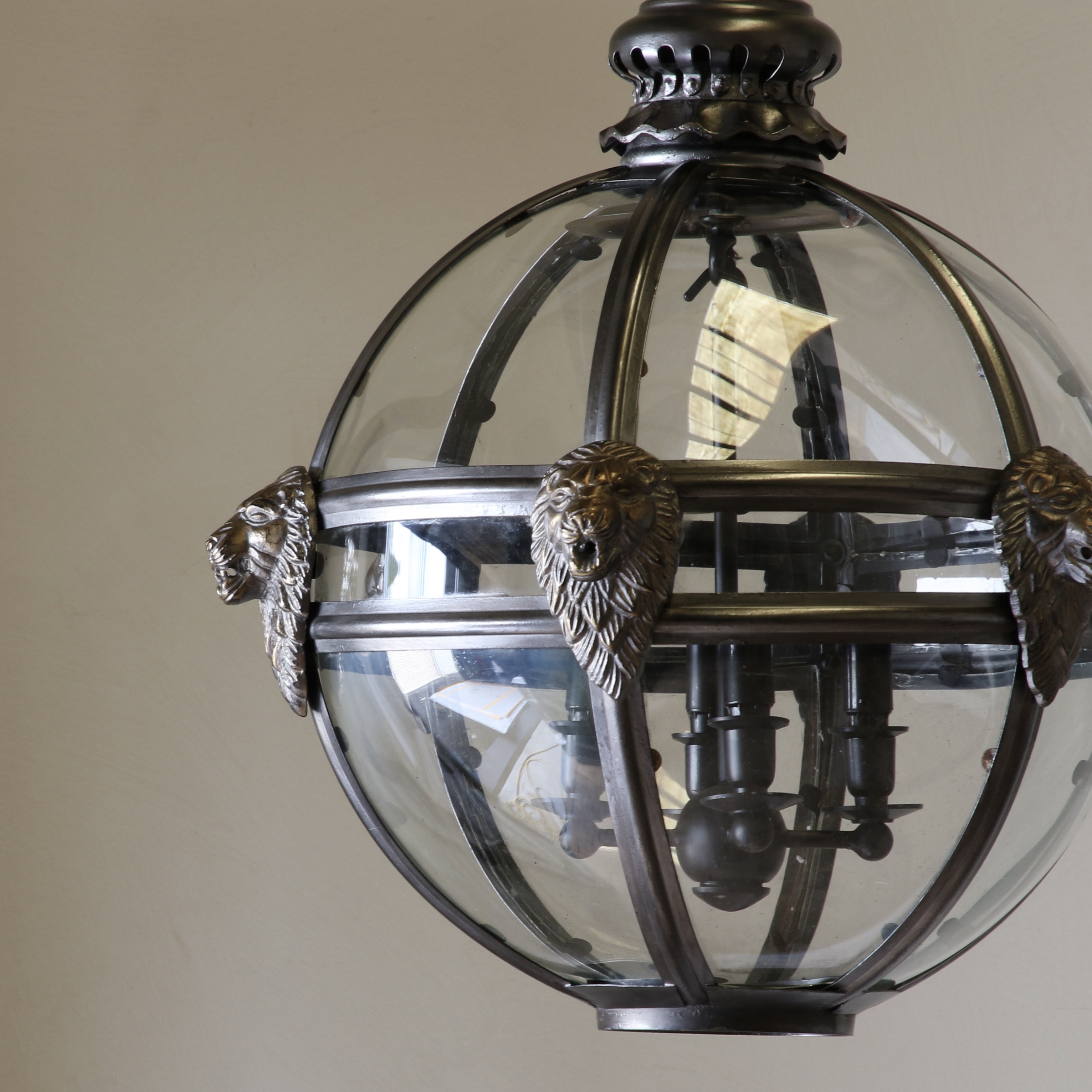 Lion Globe Lantern / Pewter