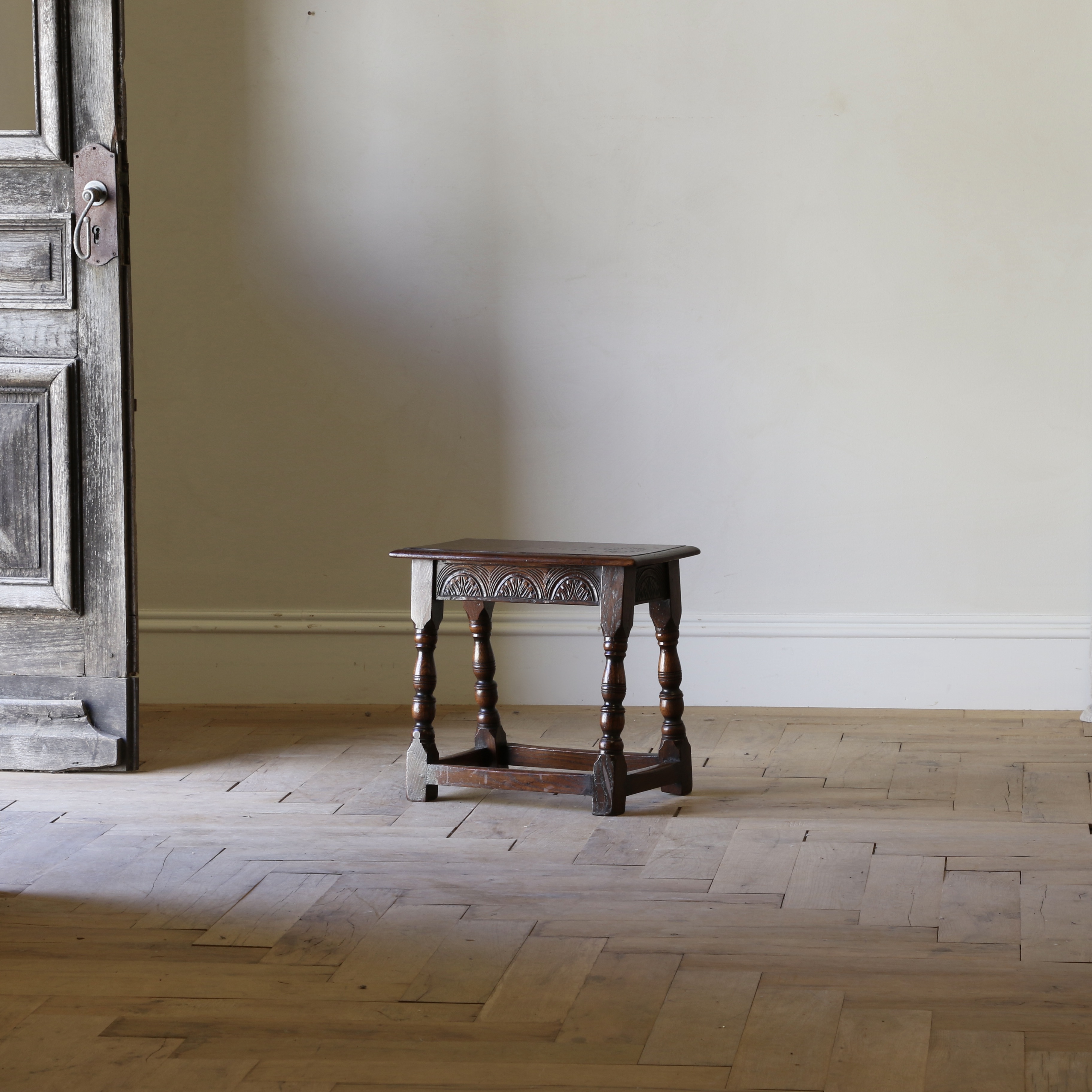 142-61 - English Oak Carved Jointed Stool