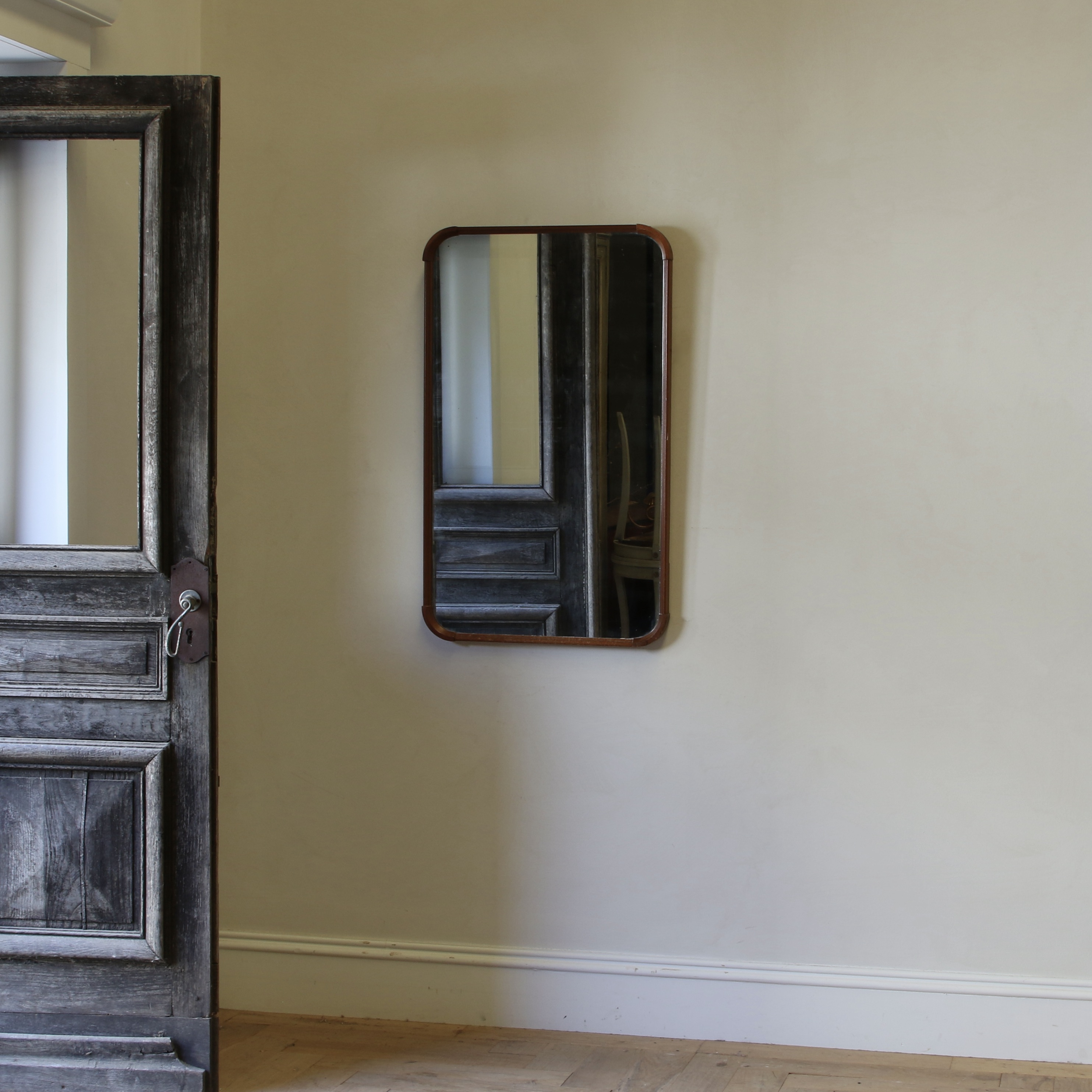 142-82 - Swedish Mid-Century Wooden Framed Mirror