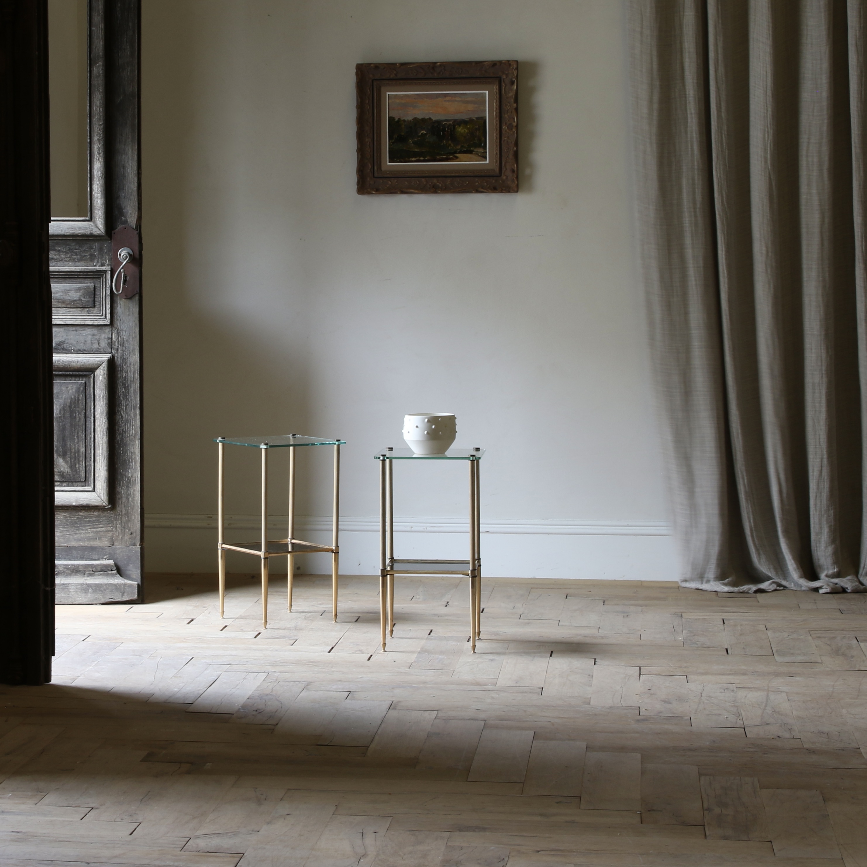 Pair of Glass and Brass Side Tables