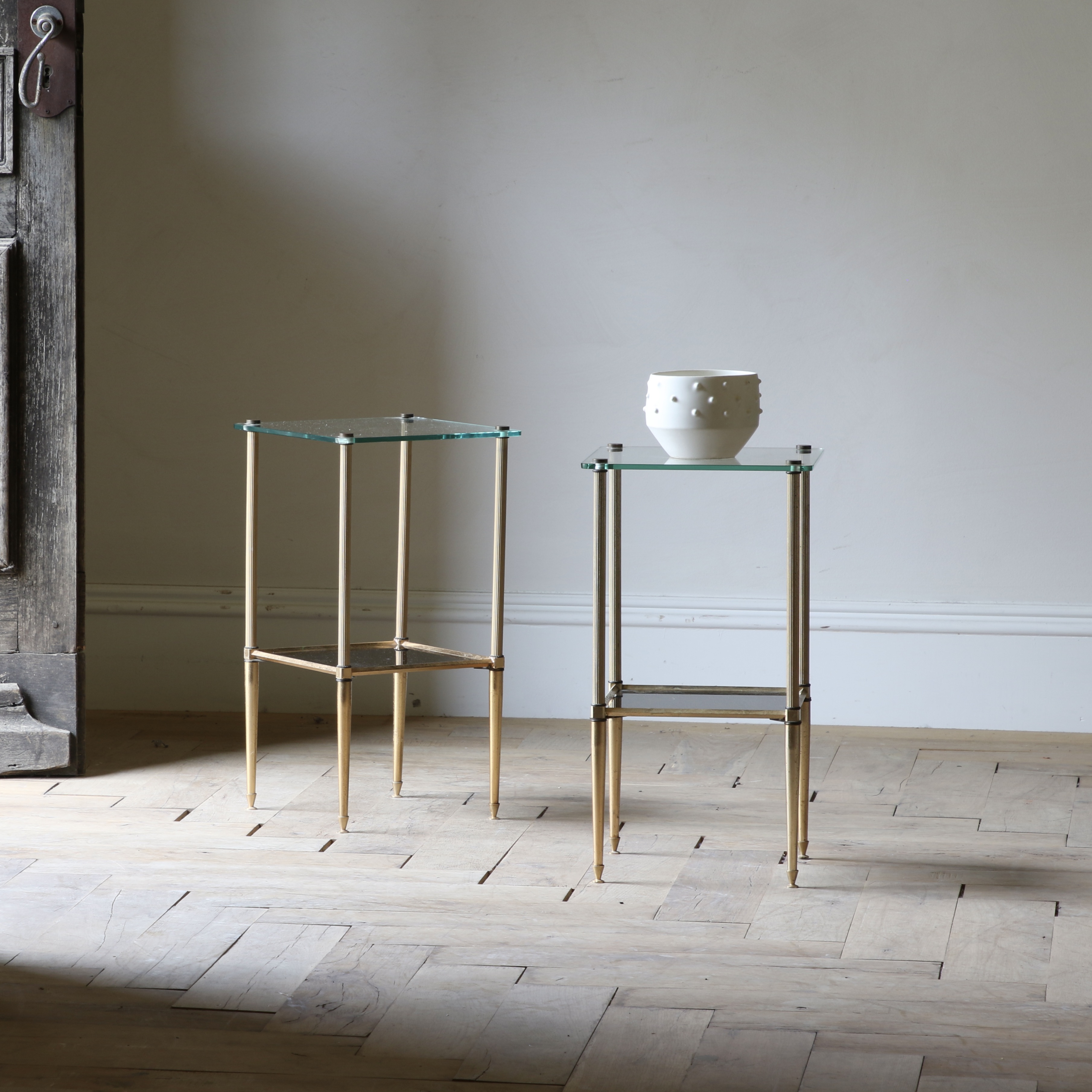 Pair of Glass and Brass Side Tables