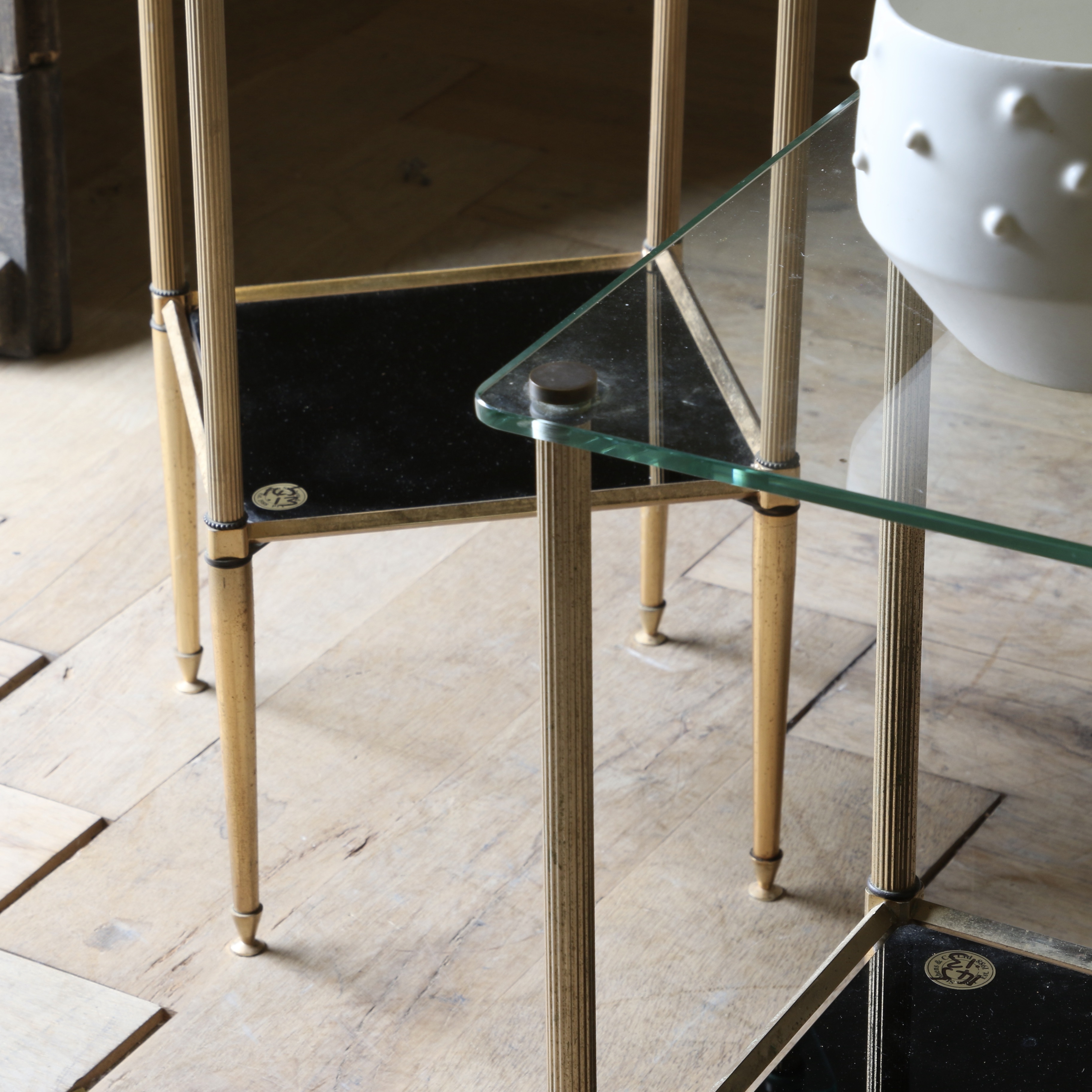 Pair of Glass and Brass Side Tables